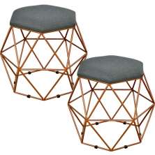 Kit 02 Puffs Decorativo Aramado Bronze Six L02 Linho Chumbo - Lyam Decor