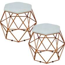 Kit 02 Puffs Decorativo Aramado Bronze Six L02 Linho Cinza - Lyam Decor