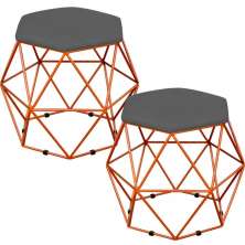 Kit 02 Puffs Decorativo Aramado Bronze Six L02 Suede Cinza - Lyam Decor