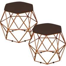 Kit 02 Puffs Decorativo Aramado Bronze Six L02 Suede Marrom - Lyam Decor