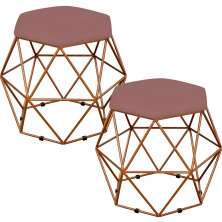 Kit 02 Puffs Decorativo Aramado Bronze Six L02 Suede Rosê - Lyam Decor