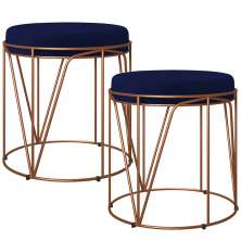 Kit 02 Puffs Decorativo Aramado Bronze Zaya L02 Suede Azul Marinho - Lyam Decor