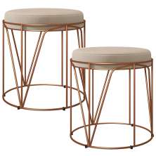 Kit 02 Puffs Decorativo Aramado Bronze Zaya L02 Suede Bege - Lyam Decor