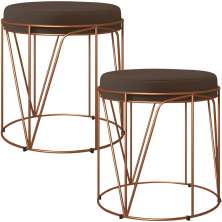 Kit 02 Puffs Decorativo Aramado Bronze Zaya L02 Suede Marrom - Lyam Decor