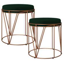 Kit 02 Puffs Decorativo Aramado Bronze Zaya L02 Suede Verde Musgo - Lyam Decor