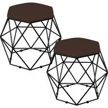 Kit 02 Puffs Decorativo Aramado Preto Six L02 Suede Marrom - Lyam Decor