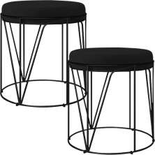 Kit 02 Puffs Decorativo Aramado Preto Zaya L02 Corano Preto - Lyam Decor