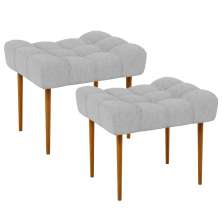 Kit 02 Puffs Decorativo Para Sala De Estar Requinte L02 Linho Cinza - Lyam Decor