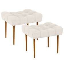Kit 02 Puffs Decorativo Para Sala De Estar Requinte L02 Linho Cru - Lyam Decor