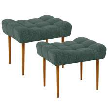 Kit 02 Puffs Decorativo Para Sala De Estar Requinte L02 Linho Verde Musgo - Lyam Decor