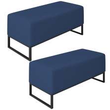 Kit 02 Puffs Decorativo Para Sala Estar Cléo W01 Base de Ferro 90 cm Suede Azul Marinho - Lyam Decor
