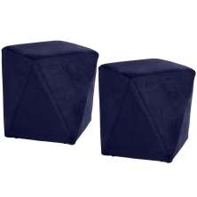 Kit 02 Puffs Decorativo Para Sala de Estar Ametista D02 Veludo Azul Marinho C-287 - Lyam Decor