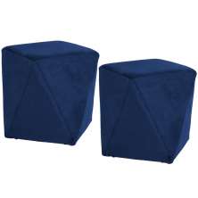 Kit 02 Puffs Decorativo Para Sala de Estar Ametista D02 Veludo Azul Oxford C-304 - Lyam Decor
