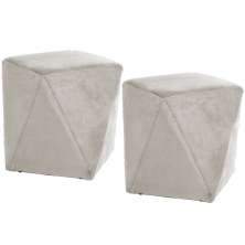 Kit 02 Puffs Decorativo Para Sala de Estar Ametista D02 Veludo Bege C-309 - Lyam Decor