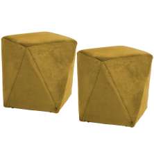Kit 02 Puffs Decorativo Para Sala de Estar Ametista D02 Veludo Mostarda C-279 - Lyam Decor