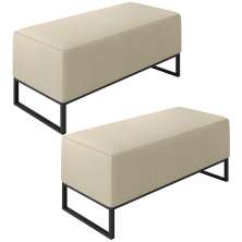 Kit 02 Puffs Decorativo Para Sala de Estar Cléo W01 Base Ferro 90 cm Linho Champagne - Lyam Decor