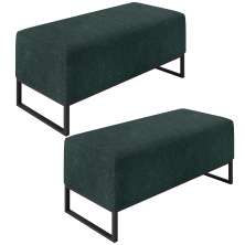 Kit 02 Puffs Decorativo Para Sala de Estar Cléo W01 Base Ferro 90 cm Linho Verde Musgo - Lyam Decor