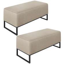 Kit 02 Puffs Decorativo Para Sala de Estar Cléo W01 Base de Ferro 90 cm Linho Bege - Lyam Decor