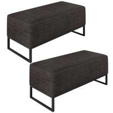 Kit 02 Puffs Decorativo Para Sala de Estar Cléo W01 Base de Ferro 90 cm Linho Chumbo - Lyam Decor