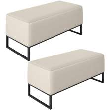 Kit 02 Puffs Decorativo Para Sala de Estar Cléo W01 Base de Ferro 90 cm Linho Cru - Lyam Decor