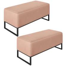 Kit 02 Puffs Decorativo Para Sala de Estar Cléo W01 Base de Ferro 90 cm Linho Rosê - Lyam Decor