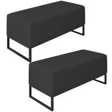 Kit 02 Puffs Decorativo Para Sala de Estar Cléo W01 Base de Ferro 90 cm Suede Preto - Lyam Decor