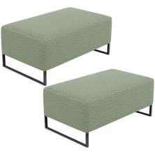 Kit 02 Puffs Decorativo Sala De Estar Cléo 90cm Base De Ferro Preto W01 Bouclê Oliva - Lyam Decor