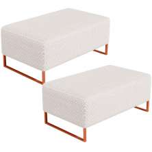 Kit 02 Puffs Decorativo Sala De Estar Cléo 90cm W01 Base Ferro Cobre Bouclê Cru - Lyam Decor