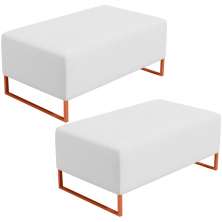 Kit 02 Puffs Decorativo Sala De Estar Cléo 90cm W01 Base Ferro Cobre Corano Branco - Lyam Decor