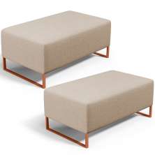 Kit 02 Puffs Decorativo Sala De Estar Cléo 90cm W01 Base Ferro Cobre Linho Bege Escuro - Lyam Decor