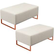 Kit 02 Puffs Decorativo Sala De Estar Cléo 90cm W01 Base Ferro Cobre Linho Champagne - Lyam Decor