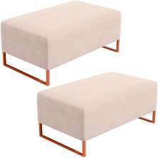 Kit 02 Puffs Decorativo Sala De Estar Cléo 90cm W01 Base Ferro Cobre Suede Bege - Lyam Decor