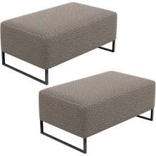 Kit 02 Puffs Decorativo Sala De Estar Cléo 90cm W01 Base Ferro Preto Bouclê Bege - Lyam Decor