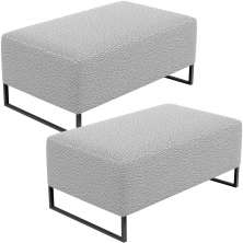 Kit 02 Puffs Decorativo Sala De Estar Cléo 90cm W01 Base Ferro Preto Bouclê Cinza - Lyam Decor
