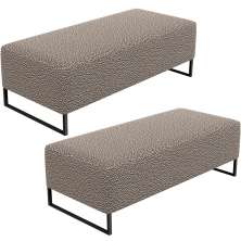 Kit 02 Puffs Decorativo Sala de Estar Bali W01 Base Ferro 120x50 cm Bouclê Bege - Lyam Decor