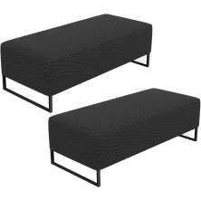 Kit 02 Puffs Decorativo Sala de Estar Bali W01 Base Ferro 120x50 cm Bouclê Preto - Lyam Decor
