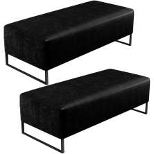 Kit 02 Puffs Decorativo Sala de Estar Bali W01 Base Ferro 120x50 cm Couríssimo Preto - Lyam Decor