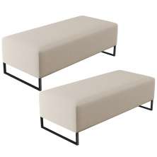 Kit 02 Puffs Decorativo Sala de Estar Bali W01 Base Ferro 120x50 cm Linho Bege - Lyam Decor
