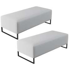 Kit 02 Puffs Decorativo Sala de Estar Bali W01 Base Ferro 120x50 cm Linho Cinza - Lyam Decor