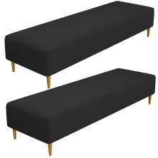 Kit 02 Puffs Decorativo Sala de Estar Bali W01 Pés Palito 170x60cm Bouclê Preto - Lyam Decor