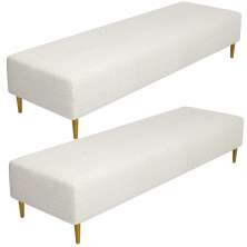 Kit 02 Puffs Decorativo Sala de Estar Bali W01 Pés Palito 170x60cm Linho Champagne - Lyam Decor