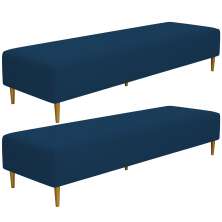 Kit 02 Puffs Decorativo Sala de Estar Bali W01 Pés Palito 170x60cm Suede Azul Marinho - Lyam Decor