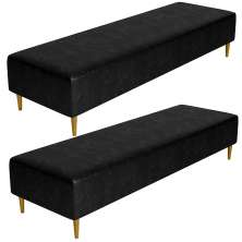 Kit 02 Puffs Decorativo Sala de Estar Bali W01 Pés Palito 190x60cm Couríssimo Preto - Lyam Decor