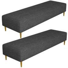 Kit 02 Puffs Decorativo Sala de Estar Bali W01 Pés Palito 190x60cm Linho Cinza Escuro - Lyam Decor