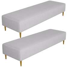 Kit 02 Puffs Decorativo Sala de Estar Bali W01 Pés Palito 210x60cm Linho Cinza - Lyam Decor