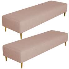 Kit 02 Puffs Decorativo Sala de Estar Bali W01 Pés Palito 210x60cm Linho Rosê - Lyam Decor