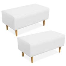 Kit 02 Puffs Decorativo Sala de Estar Cléo W01 Pés Palito 90 cm Corino Branco - Lyam Decor