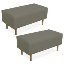 Kit 02 Puffs Decorativo Sala de Estar Cléo W01 Pés Palito 90 cm Corino Cinza - Lyam Decor
