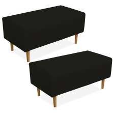 Kit 02 Puffs Decorativo Sala de Estar Cléo W01 Pés Palito 90 cm Corino Preto - Lyam Decor