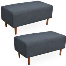 Kit 02 Puffs Decorativo Sala de Estar Cléo W01 Pés Palito 90 cm Linho Chumbo - Lyam Decor